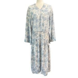 Vince Dahlia‎ Floral-Printed Pleated Midi Dress Blue White Size Large $751 MSRP